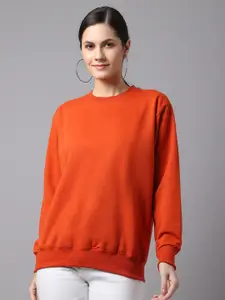 VIMAL JONNEY Women Rust Solid Cotton Sweatshirt