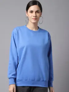 VIMAL JONNEY Women Blue Solid Cotton Sweatshirt