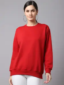 VIMAL JONNEY Women Maroon Solid Cotton Sweatshirt
