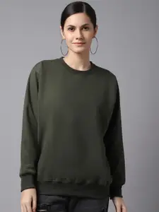 VIMAL JONNEY Women Olive Green Cotton Sweatshirt