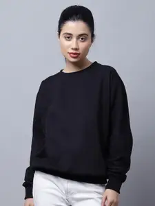 VIMAL JONNEY Women Black Solid Cotton Sweatshirt