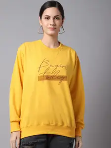 VIMAL JONNEY Women Yellow Printed Cotton Sweatshirt