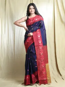 Arhi Blue & Red Floral Zari Saree