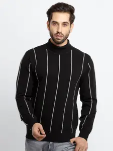 Status Quo Men Black & Off White Striped Acrylic Pullover Sweater