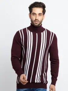 Status Quo Men Purple & White Striped Cotton Pullover Sweater