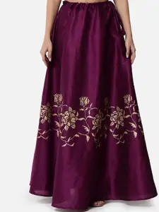 studio rasa Women Purple Floral Hand Block Printed Skirt