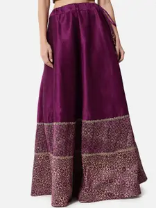 studio rasa Women Purple Hand Block Printed Embellished Maxi Skirt