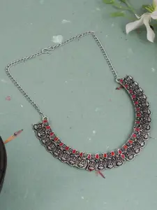 Silvermerc Designs Women Silver-Toned & Red Brass Silver-Plated Choker Necklace