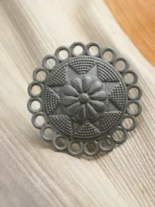 PANASH Silver-Tone Oxidised Adjustable Finger Ring