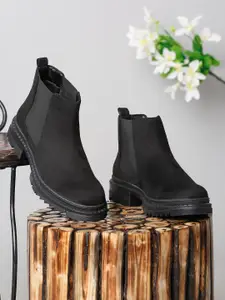 Bruno Manetti Women Black Solid Casual Flatform Chunky Boots