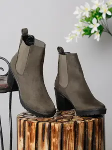 Bruno Manetti Women Olive Green Solid Winter Boots