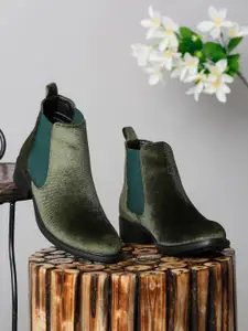 Bruno Manetti Women Green Solid Block Boots