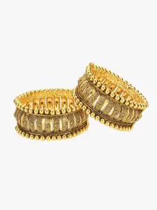 Adwitiya Collection Set Of 2 Gold-Plated Gold-Toned Stone Studded Antique Bangle