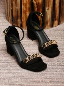 Bruno Manetti Women Black Embellished Suede Block Sandals