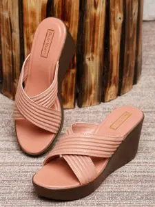 Bruno Manetti Nude-Coloured Striped Wedge Heels