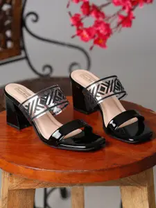 Bruno Manetti Black Printed Block Heels