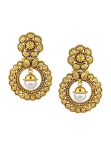 Adwitiya Collection Women Gold-Plated & White Pearls Drop Earring
