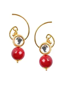 Adwitiya Collection Red Pearl and Gold Plated Classic Drop Earrings