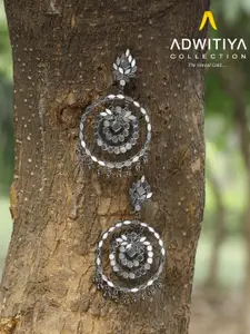 Adwitiya Collection Women Silver-Toned Circular Drop Earrings