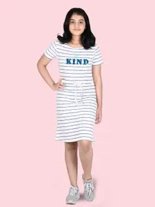 Zalio Girls Off White & Blue Striped Pure Cotton T-shirt Dress