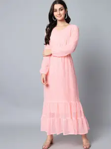 HELLO DESIGN  Women Peach-Coloured Georgette Maxi Dress