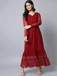 HELLO DESIGN Women Red Georgette Maxi Dress