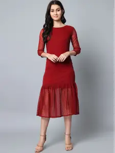 HELLO DESIGN Women Red Georgette Midi Dress