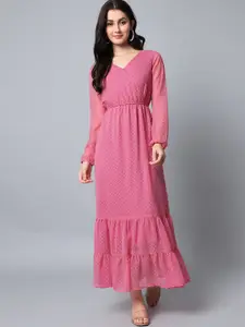 HELLO DESIGN Women Pink Georgette Maxi Dress