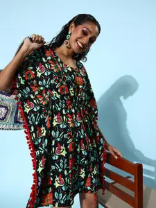 StyleStone Women Classy Black Floral Adjustable Waistline Dress