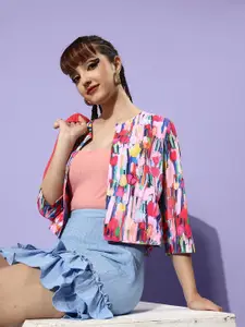 StyleStone Women Pretty Pink Floral Print Mix Shrug