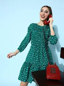 StyleStone Women  Green Polka Dotted Once Upon a Sleeve Dress