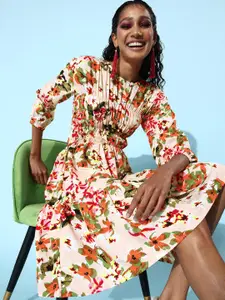 StyleStone Women Lovely Multi-Coloured Floral Once Upon a Sleeve Dress