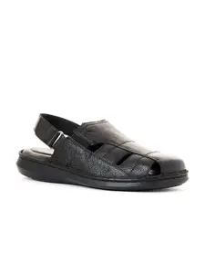 Khadims Men Black Leather Comfort Sandals