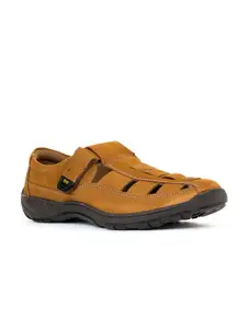 Khadims Men Tan Leather Shoe-Style Sandals