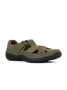 Khadims Men Olive Green Leather Comfort Sandals