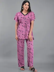 Apratim Women Purple Printed Night suit