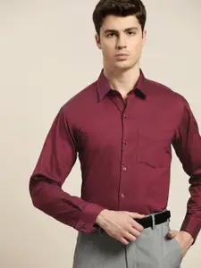 Hancock Men Maroon Slim Fit Solid French Cuff Pure Cotton Formal Shirt