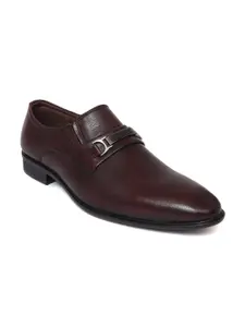 Zoom Shoes Men Brown Solid Leather Formal Slip-On Shoes