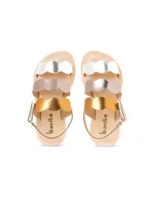 Khadims Girls Gold-Toned Open Toe Flats with Buckles
