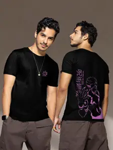 Bewakoof Men Black & Purple Printed Cotton T-shirt