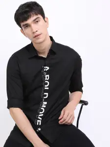 HIGHLANDER Men Black Slim Fit Printed Cotton Casual Shirt