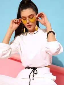 STREET 9 Women Alluring White Cotton Solid Sweatshirt