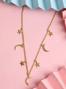Clara Women Gold-Toned Sterling Silver Gold-Plated Moon & Star Necklace