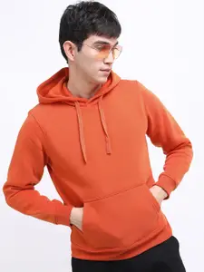 KETCH Men Orange Hooded Solid Sweatshirt