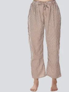 CIERGE Women Brown Striped Linen Lounge Pants