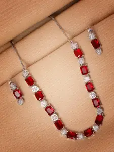 GRIIHAM Silver-Plated CZ Studded Necklace Set