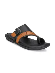El Paso Men Black & Brown Comfort Sandals