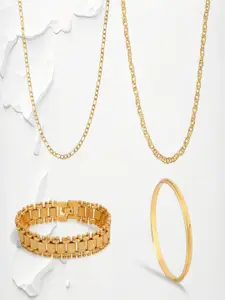 Goldnera Men Set Of 4 Gold Toned Chain & Bracelet