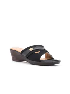 Khadims Women Black & Brown Wedge Sandals