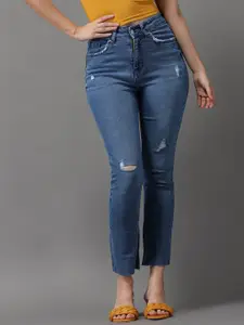 SHOWOFF Women Blue Jean Slim Fit High-Rise Mildly Distressed Light Fade Stretchable Jeans